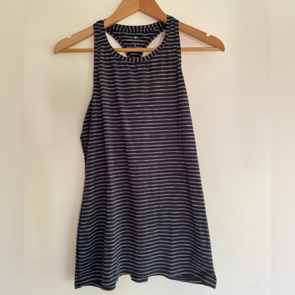 Athleta Chi high neck Racerback black grey tank top Size Small - Picture 1 of 5